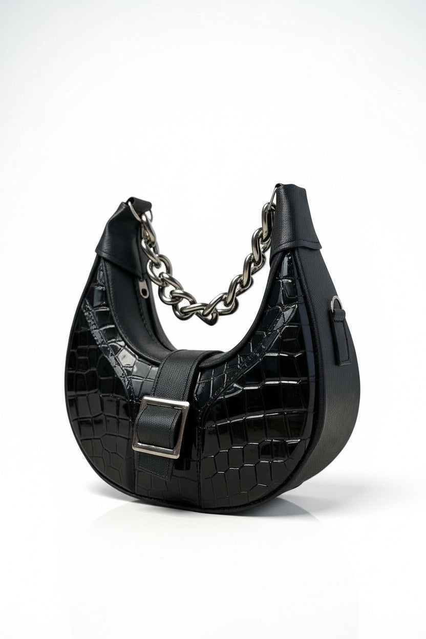 ONIX — Bolsa estilo hobo con textura de cocodrilo y cadena