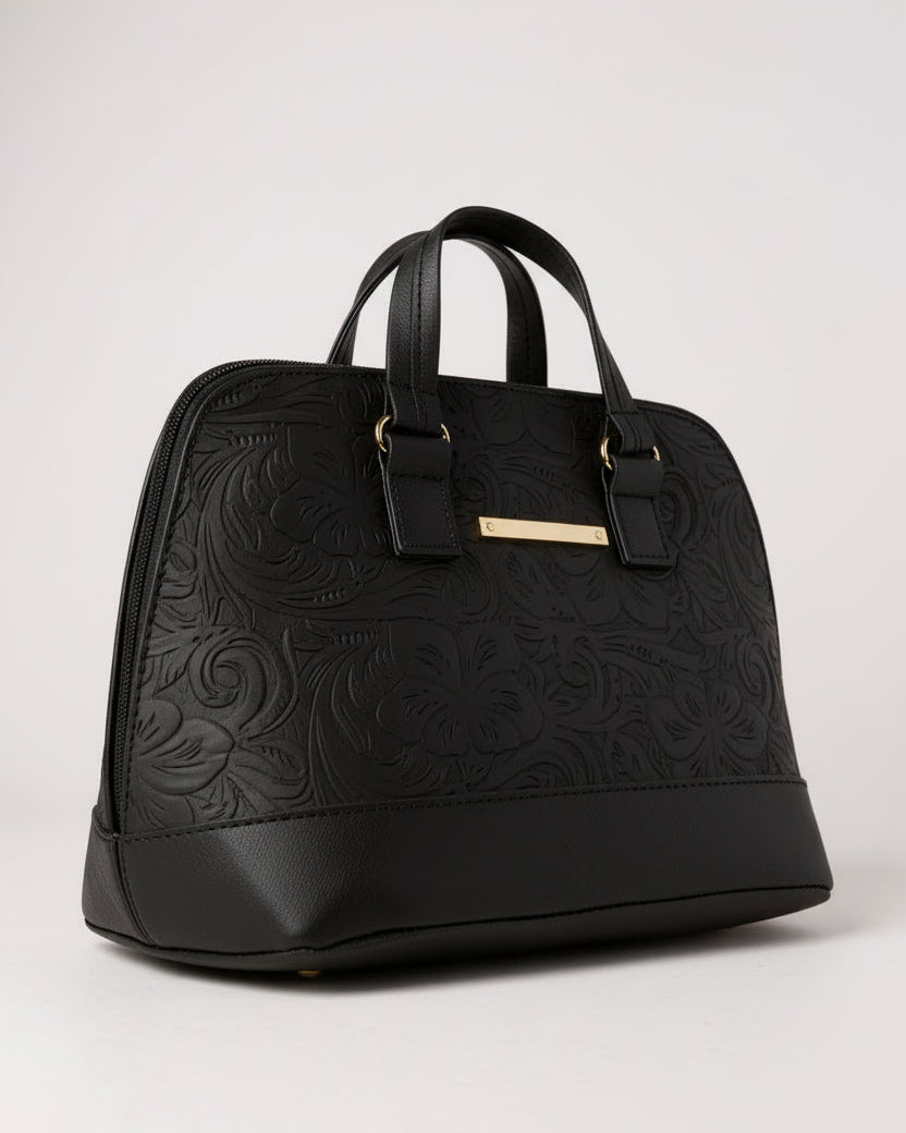 OYA - Bolso mini con grabado floral, doble asa de mano y correa larga desmontable