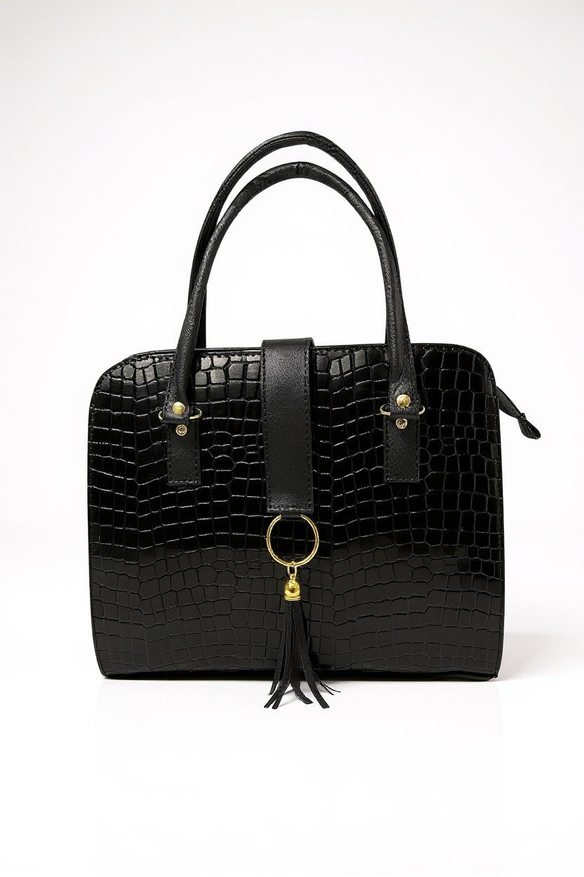 MILÁN — Bolsa estilo tote con textura croco y detalle de borla