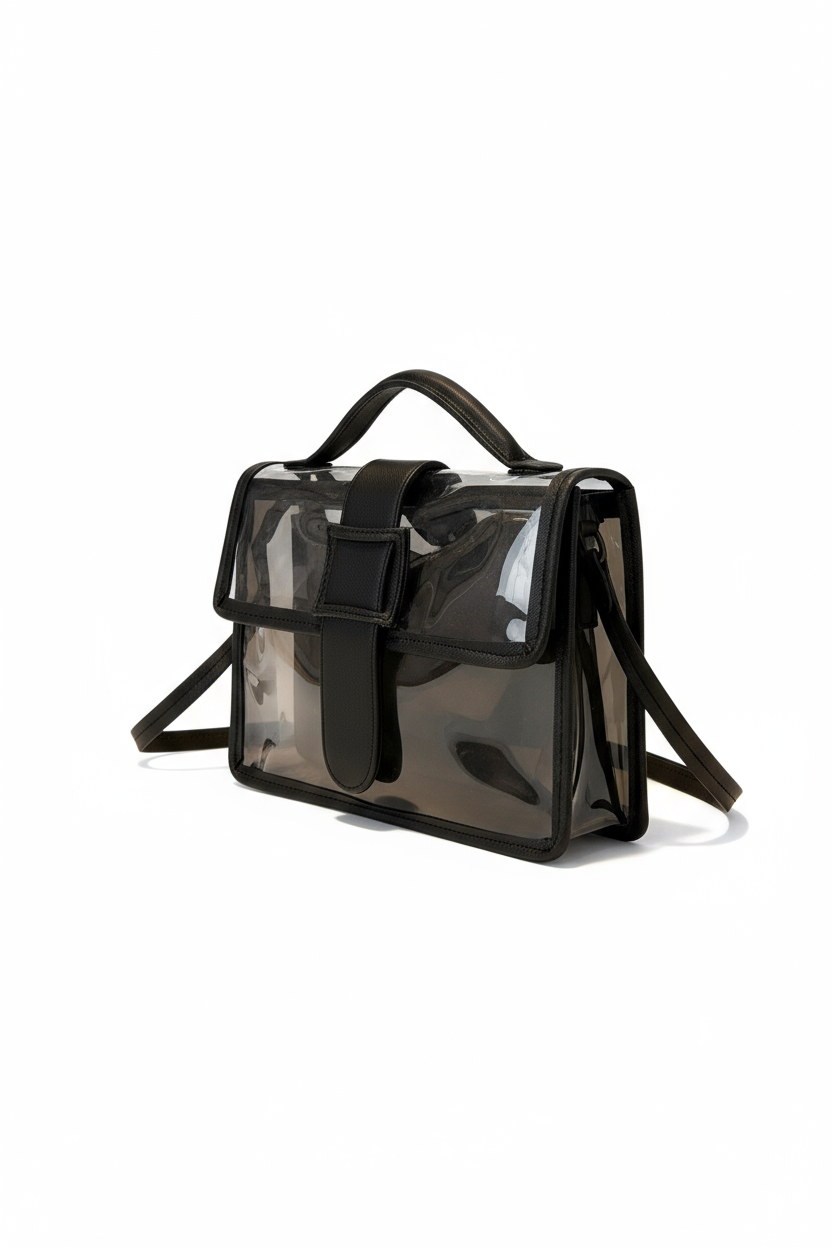 OSAKA – Bolsa mini transparente con bordes negros y diseño estructurado