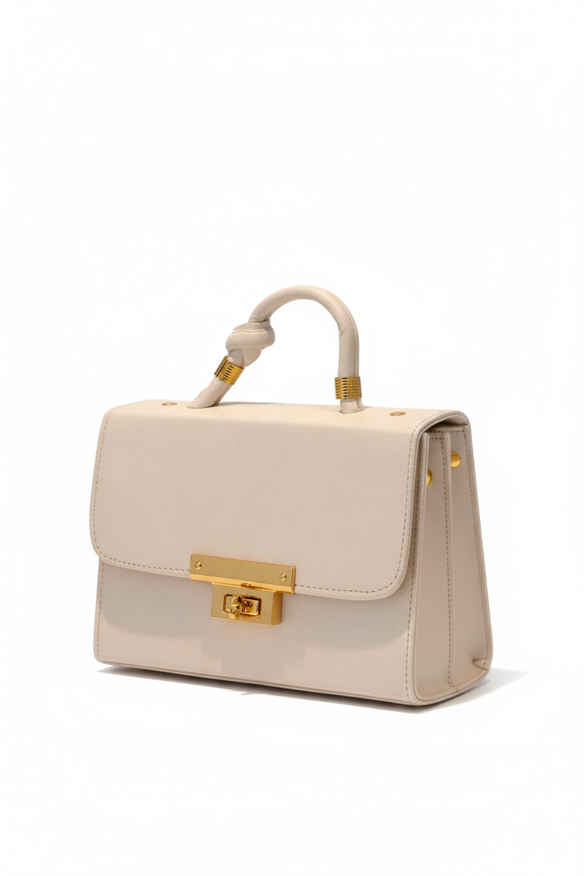 PRAGA – Bolsa mini estructurada con herraje dorado y asa con nudo decorativo