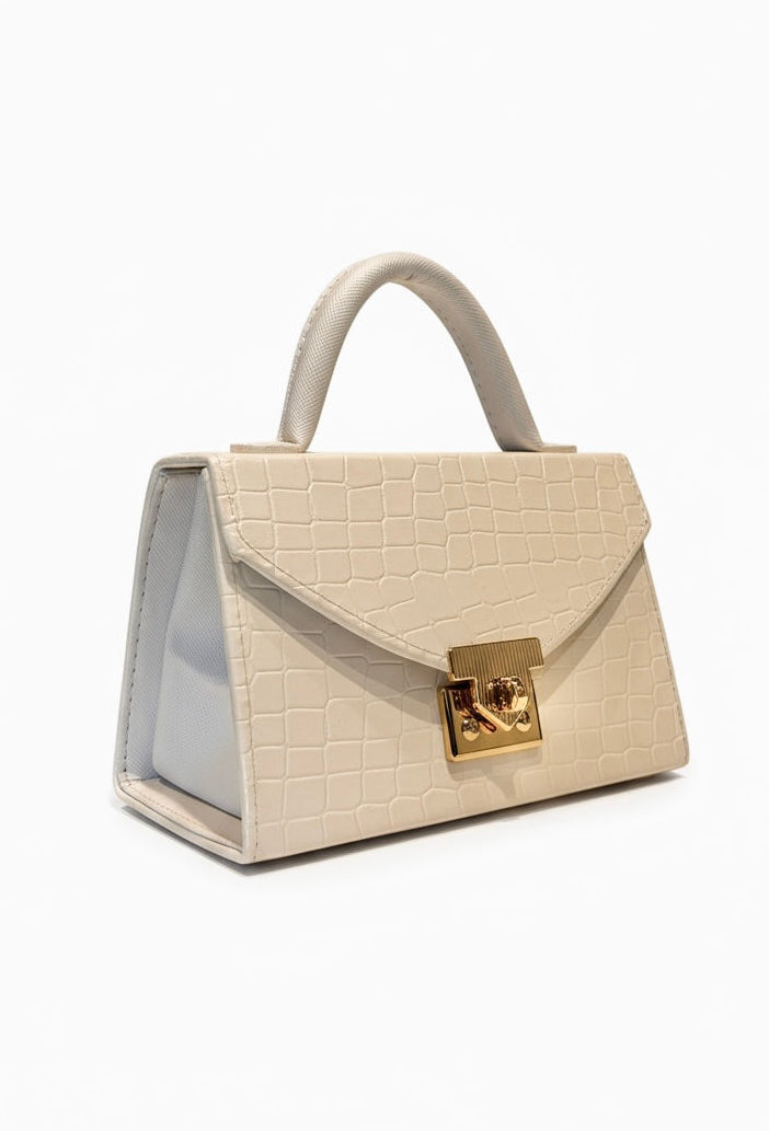 CÁDIZ – Bolso mini tipo handbag con textura croco y cierre metálico dorado