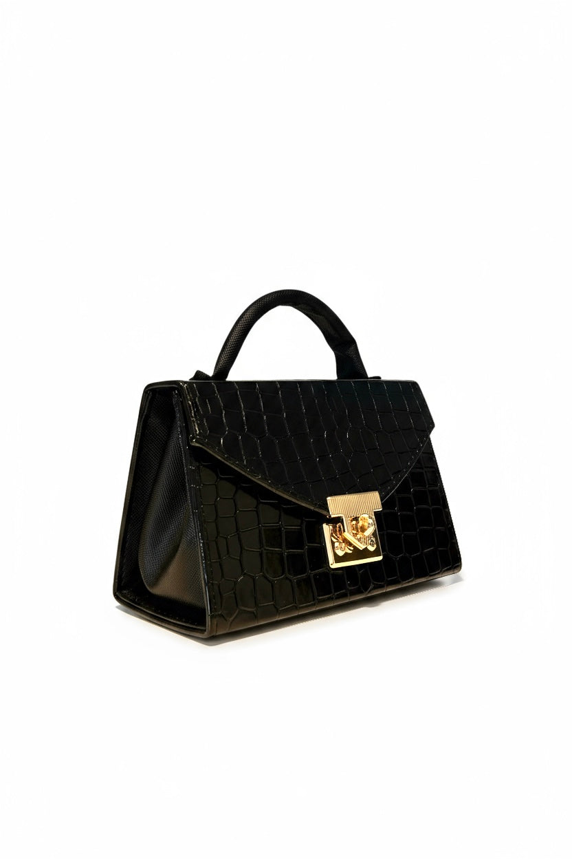 CÁDIZ – Bolso mini tipo handbag con textura croco y cierre metálico dorado