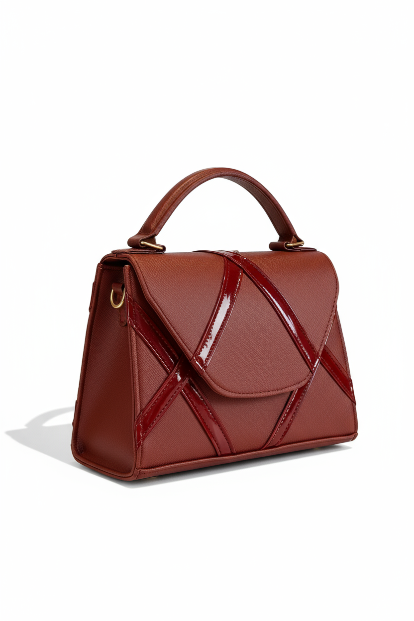 TERRACOTA – Bolsa tipo handbag estructurada con líneas cruzadas y correa desmontable