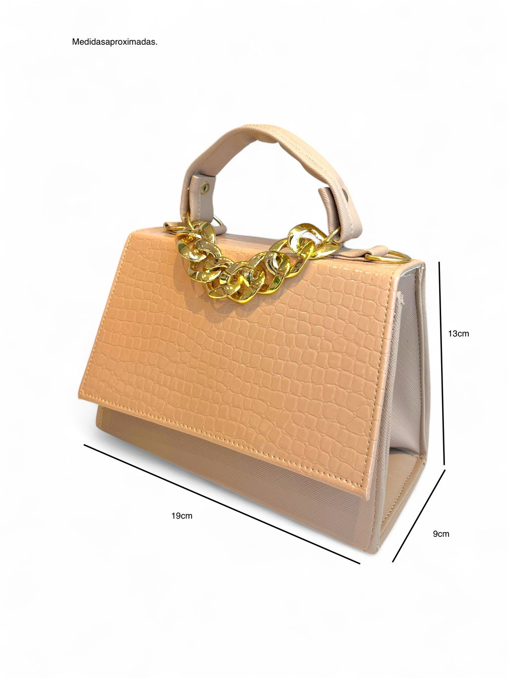 NARA - Bolso Pequeño  Charol Textura Croco con Cadena Dorada