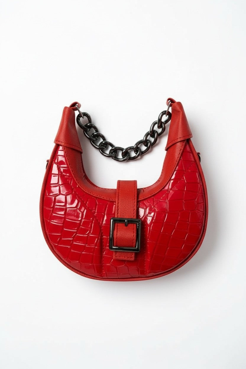 ONIX — Bolsa estilo hobo con textura de cocodrilo y cadena