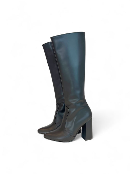 ATENA – Botas negras altas a la rodilla de tacón bloque de 9 cm