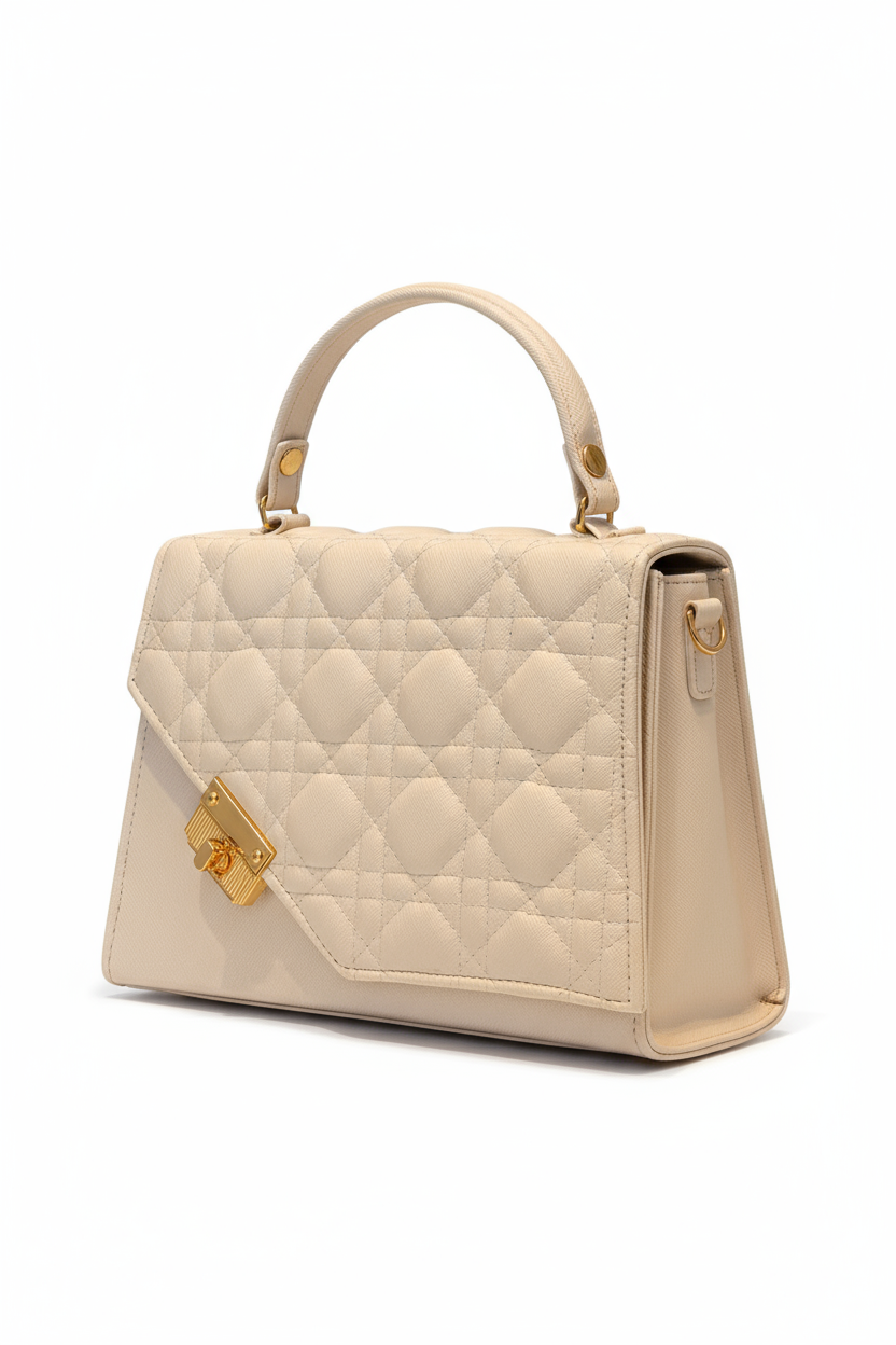 COPAL – Bolsa de mano de diseño acolchada con herraje dorado decorativo