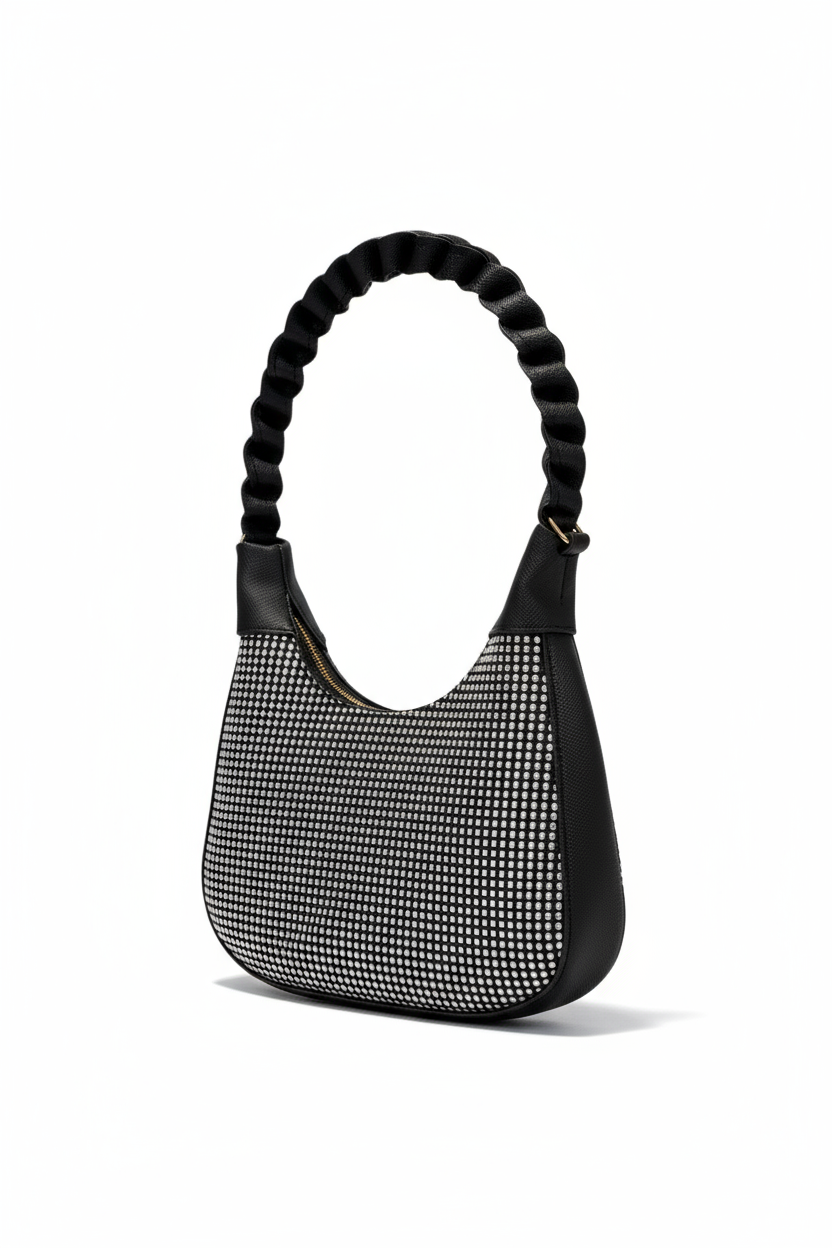 ISLA – Bolsa mini tipo hobo con asa trenzada y brillo elegante