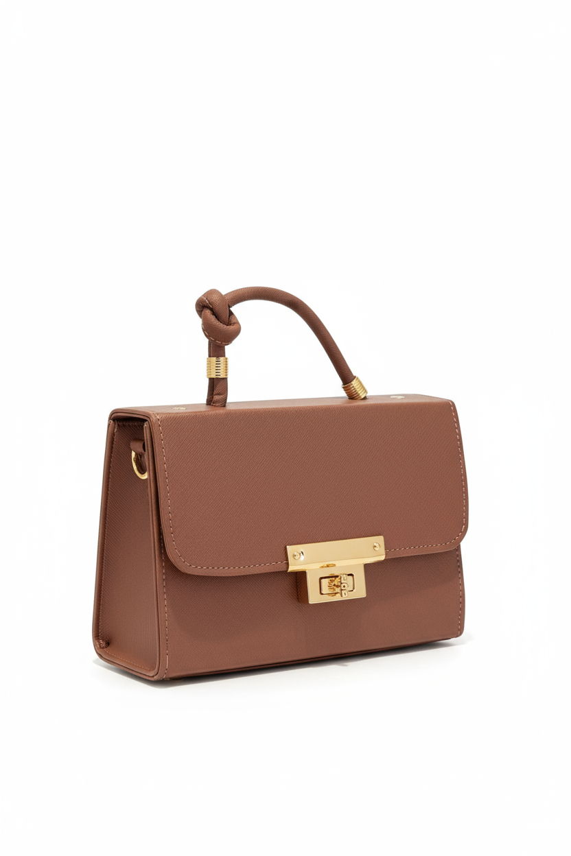 PRAGA – Bolsa mini estructurada con herraje dorado y asa con nudo decorativo