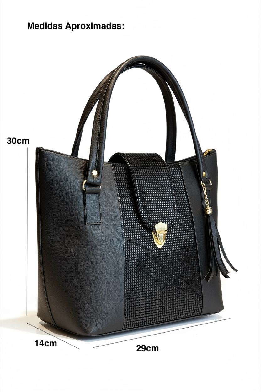 CAPRI – Bolso grande estructurado  con panel texturizado y broche dorado