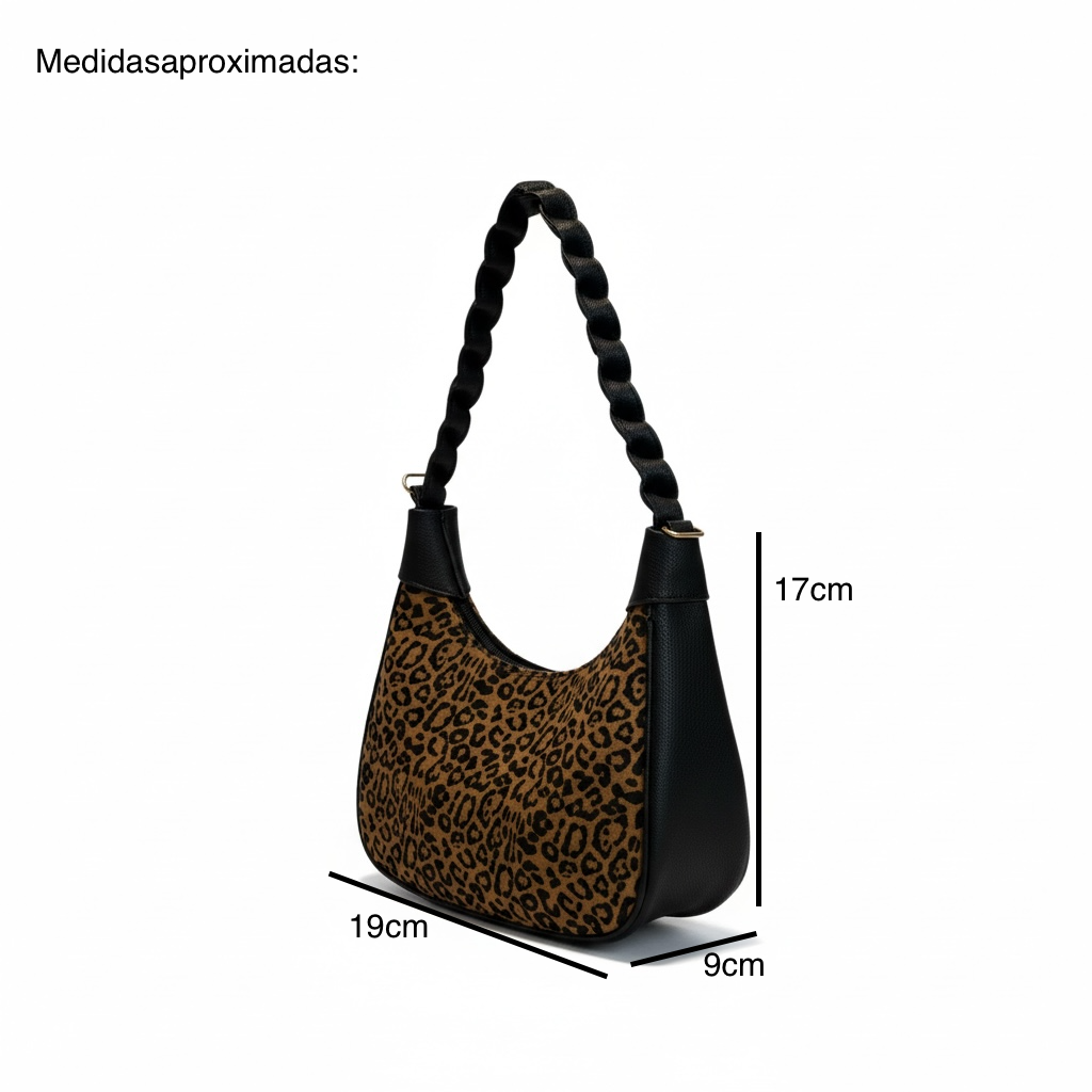 ALESSIA - Bolsa pequeña tipo hobo con estampado animal print y asa trenzada
