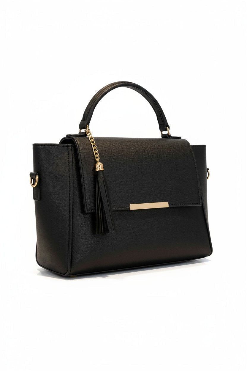 ALMA – Bolso estructurado con correa desmontable y detalle decorativo dorado