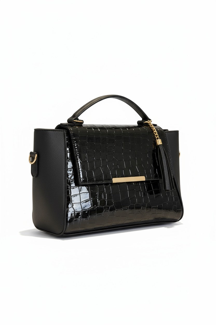 ALMA – Bolso estructurado con correa desmontable y detalle decorativo dorado