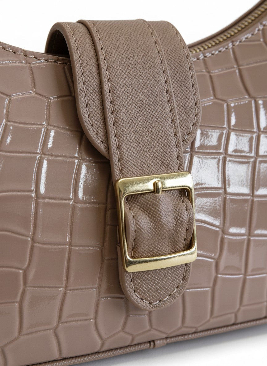 Bolso de hombro croco con hebilla dorada – ASTRID