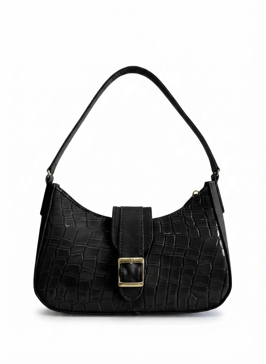 Bolso de hombro croco con hebilla dorada – ASTRID