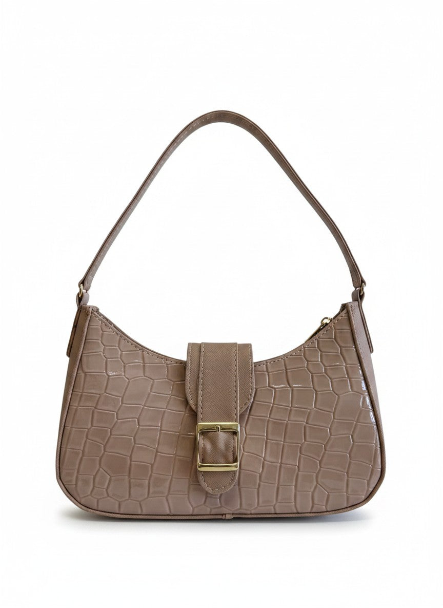 Bolso de hombro croco con hebilla dorada – ASTRID