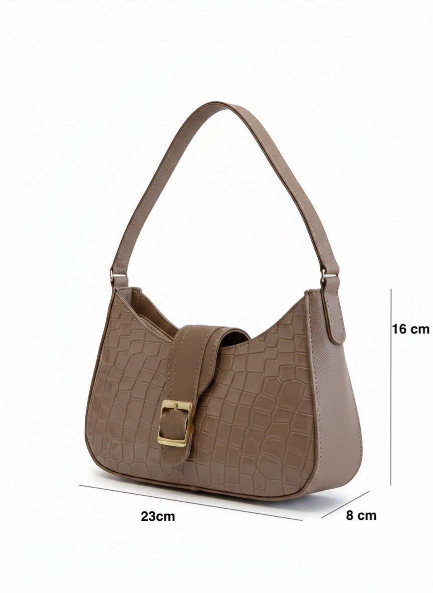 Bolso de hombro croco con hebilla dorada – ASTRID