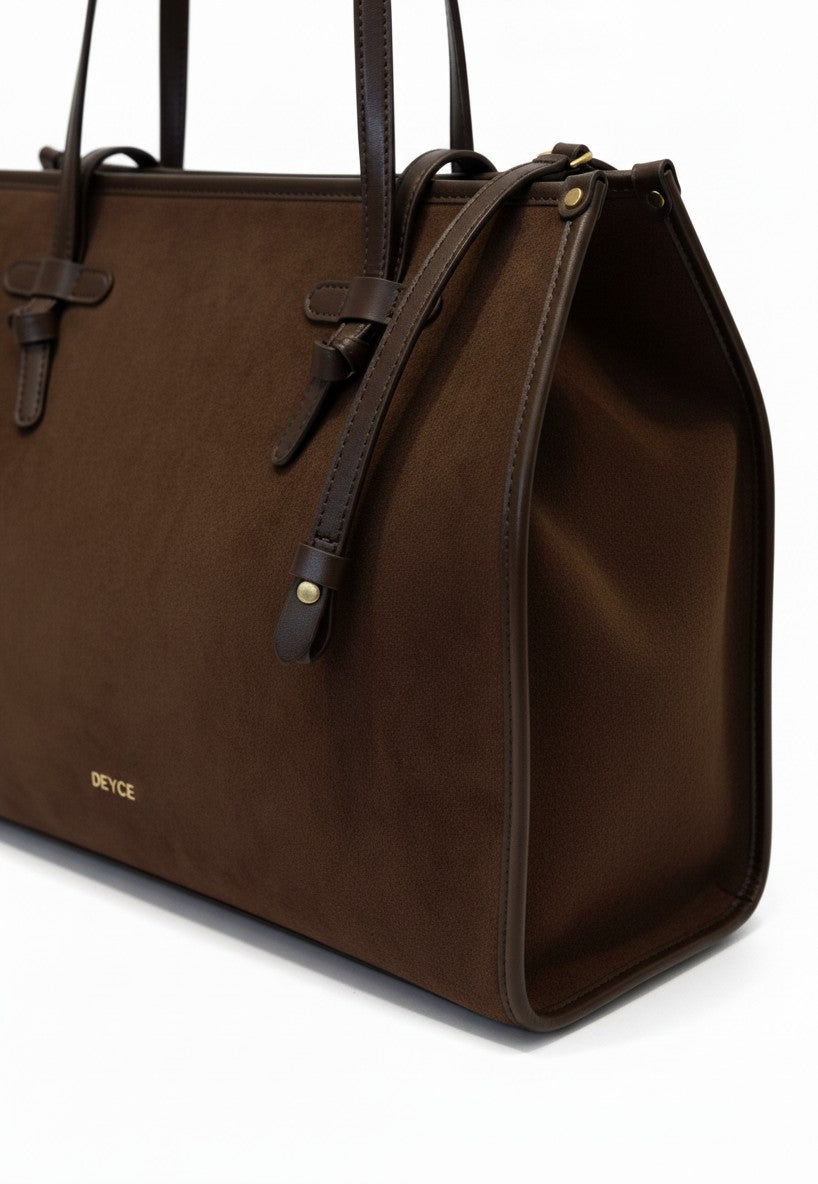 Bolso tote grande de gamuza sintética con nudo decorativo y herrajes dorados, marca DALALI