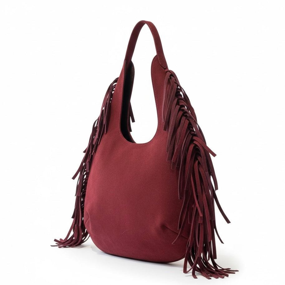 SIERRA — Bolso Hobo de Gamuza con Flecos Laterales
