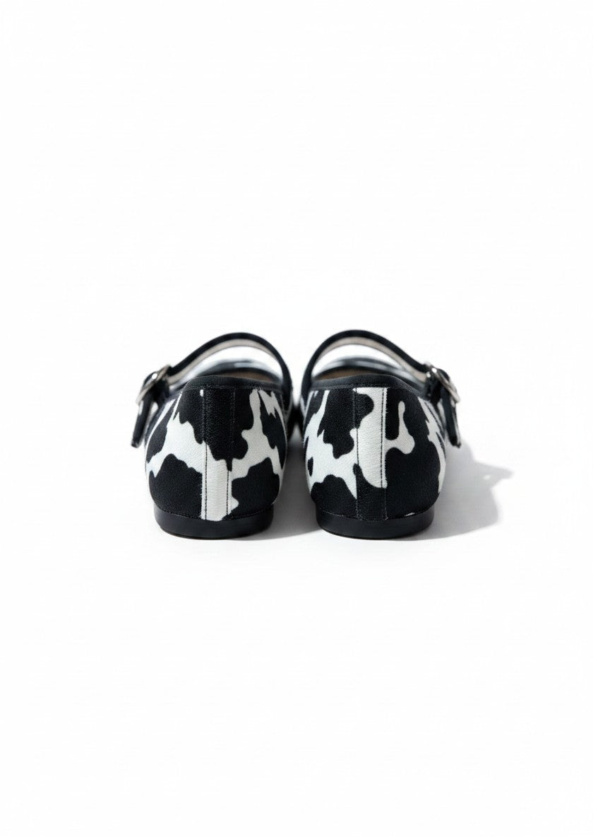 Mary Jane flat animal print vaca aterciopelado broche dorado – BALÍ