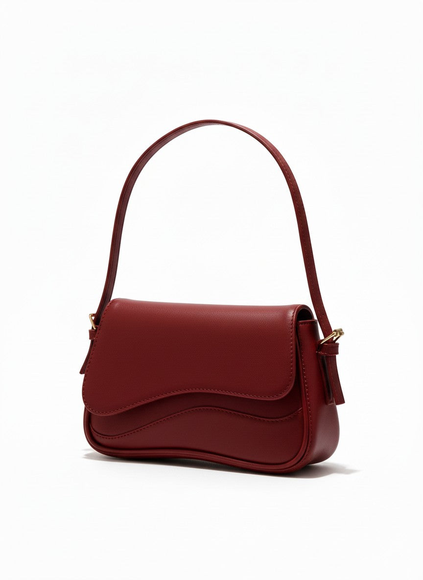 Bolso de hombro vino tipo baguette con solapa ondulada – OLINDA