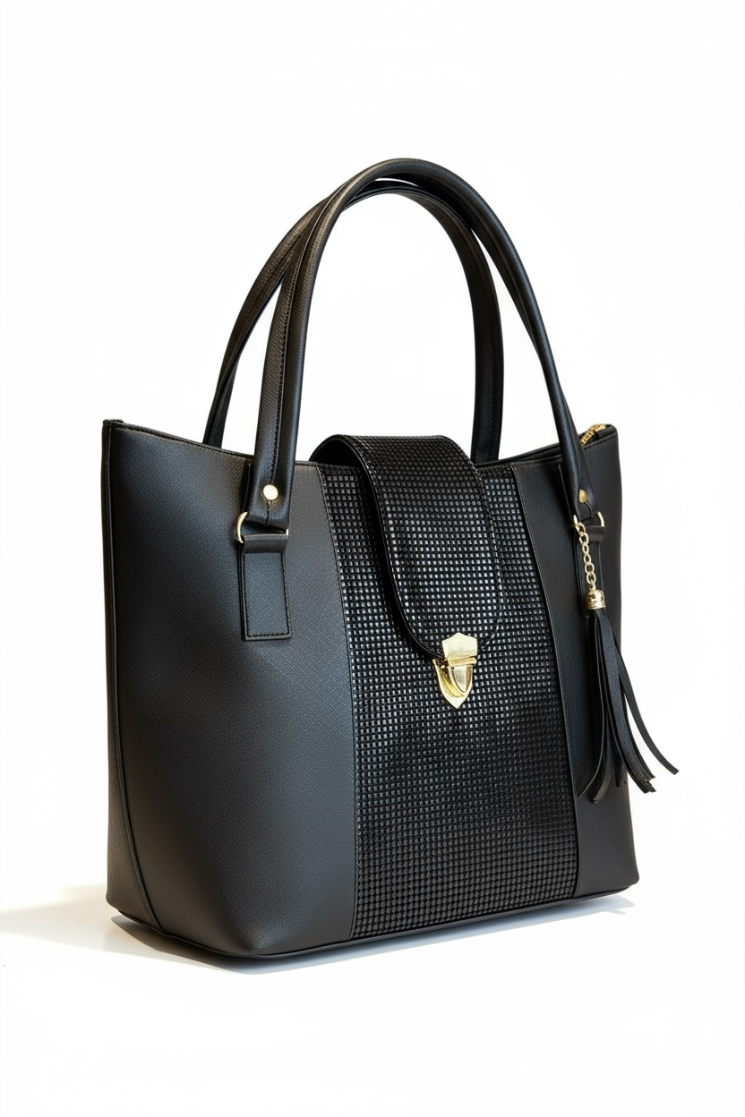 CAPRI – Bolso grande estructurado  con panel texturizado y broche dorado