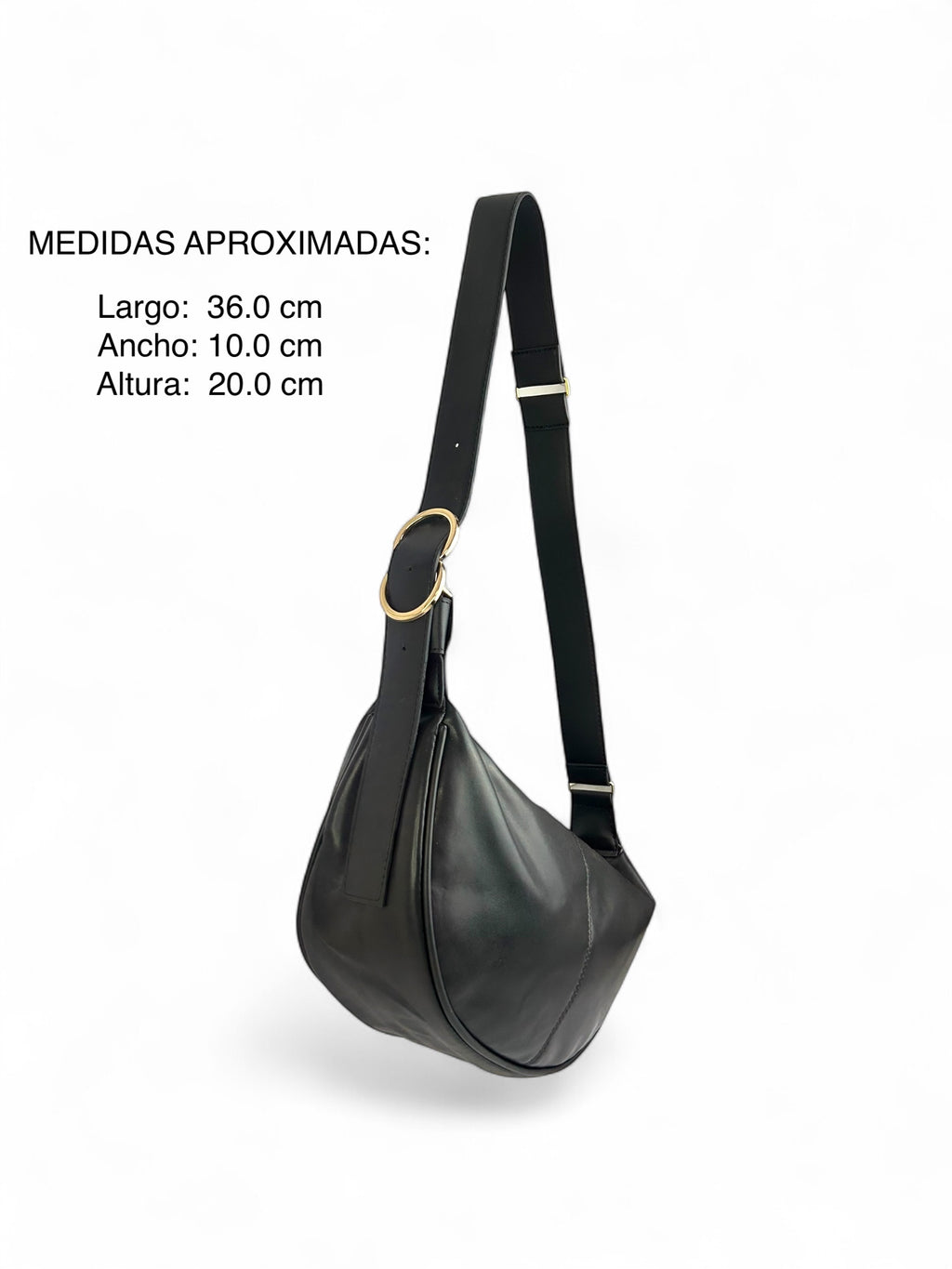 BOLSO HOBO DE MATERIAL TIPO CUERO IDEAL PARA USAR CRUZADO O AL HOMBRO DE COLOR NEGRO Y LATTE
