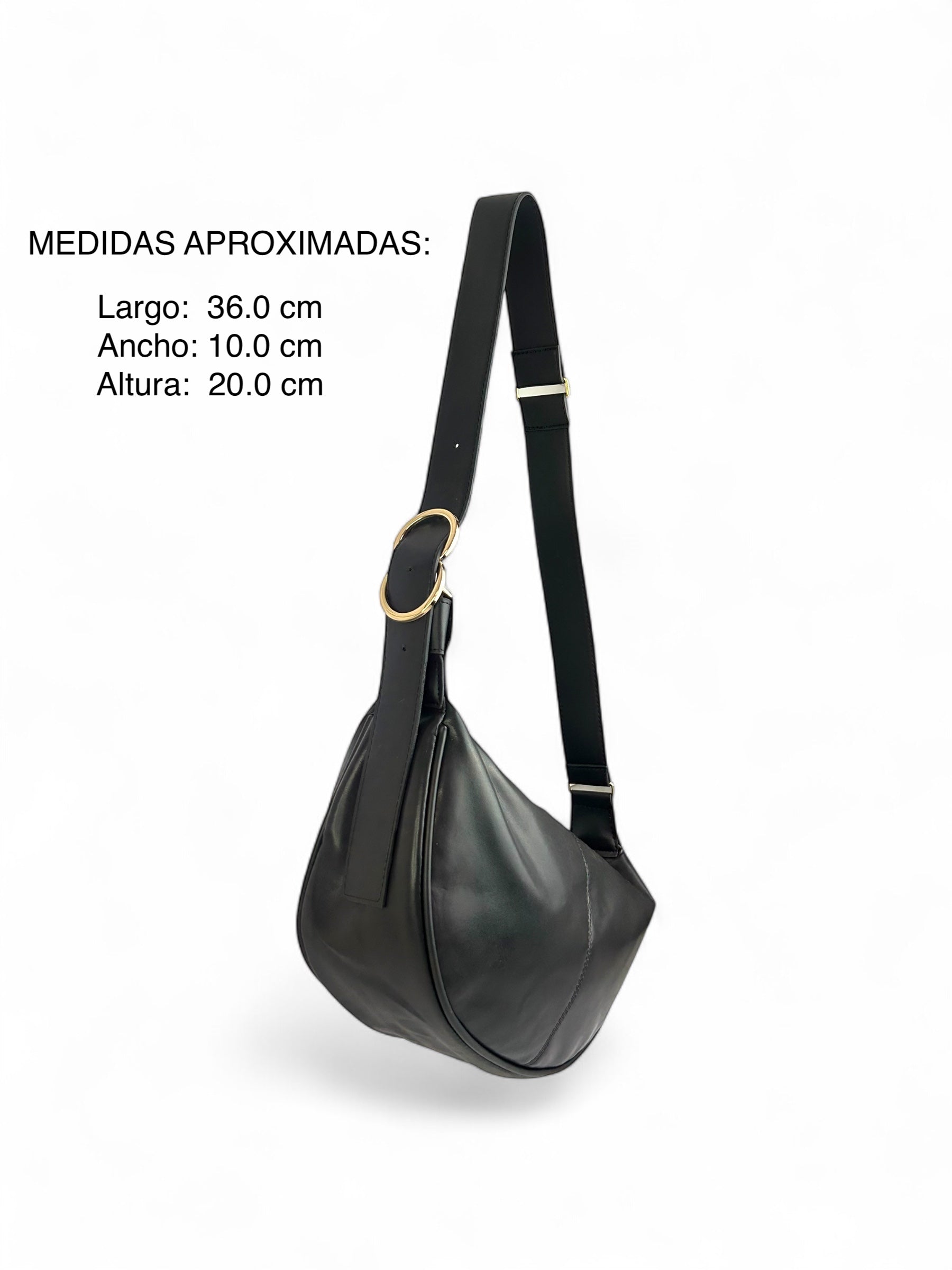 BOLSO HOBO DE MATERIAL TIPO CUERO IDEAL PARA USAR CRUZADO O AL HOMBRO DE COLOR NEGRO Y LATTE
