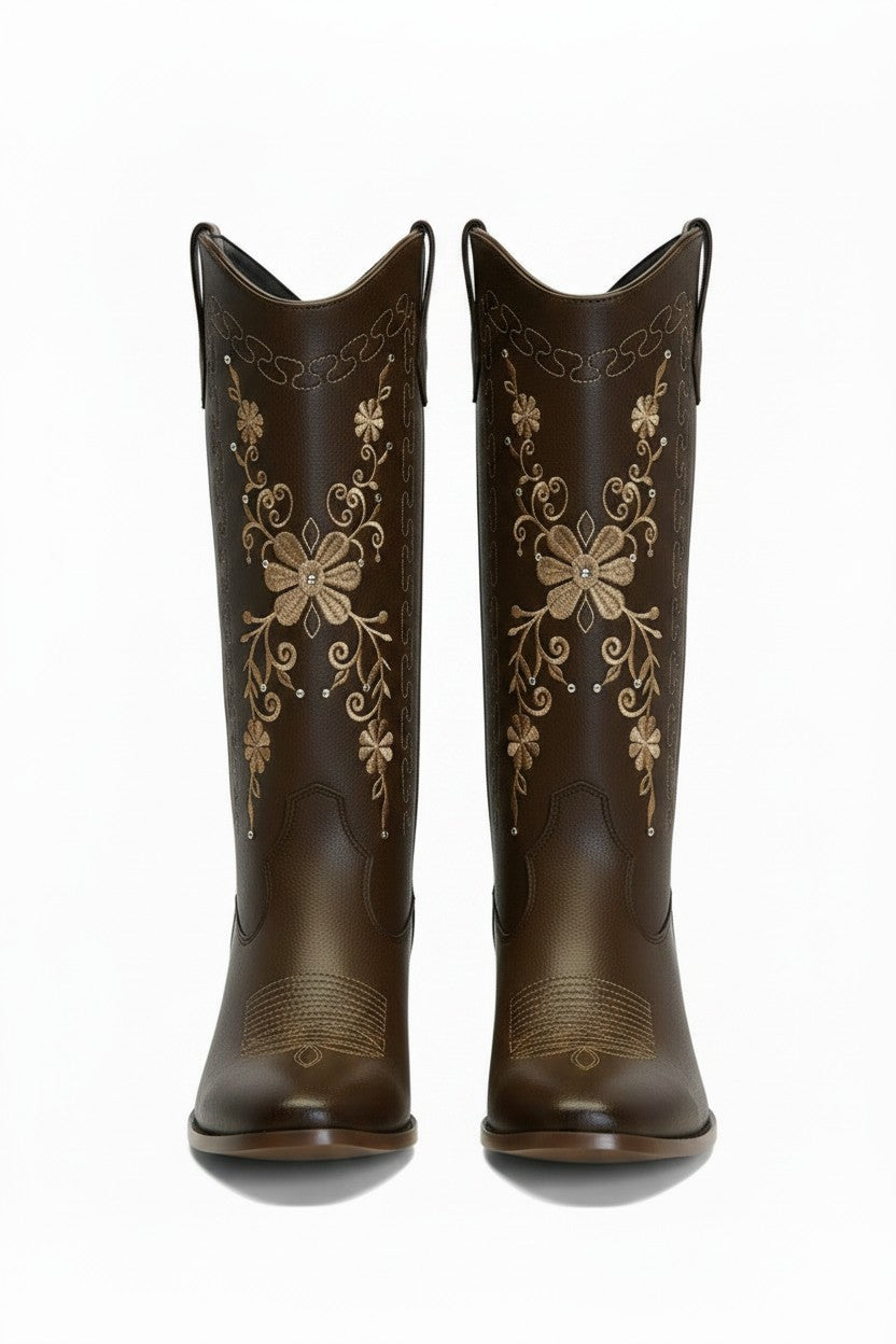 Bota vaquera bordado floral tacón 6cm – SABINA