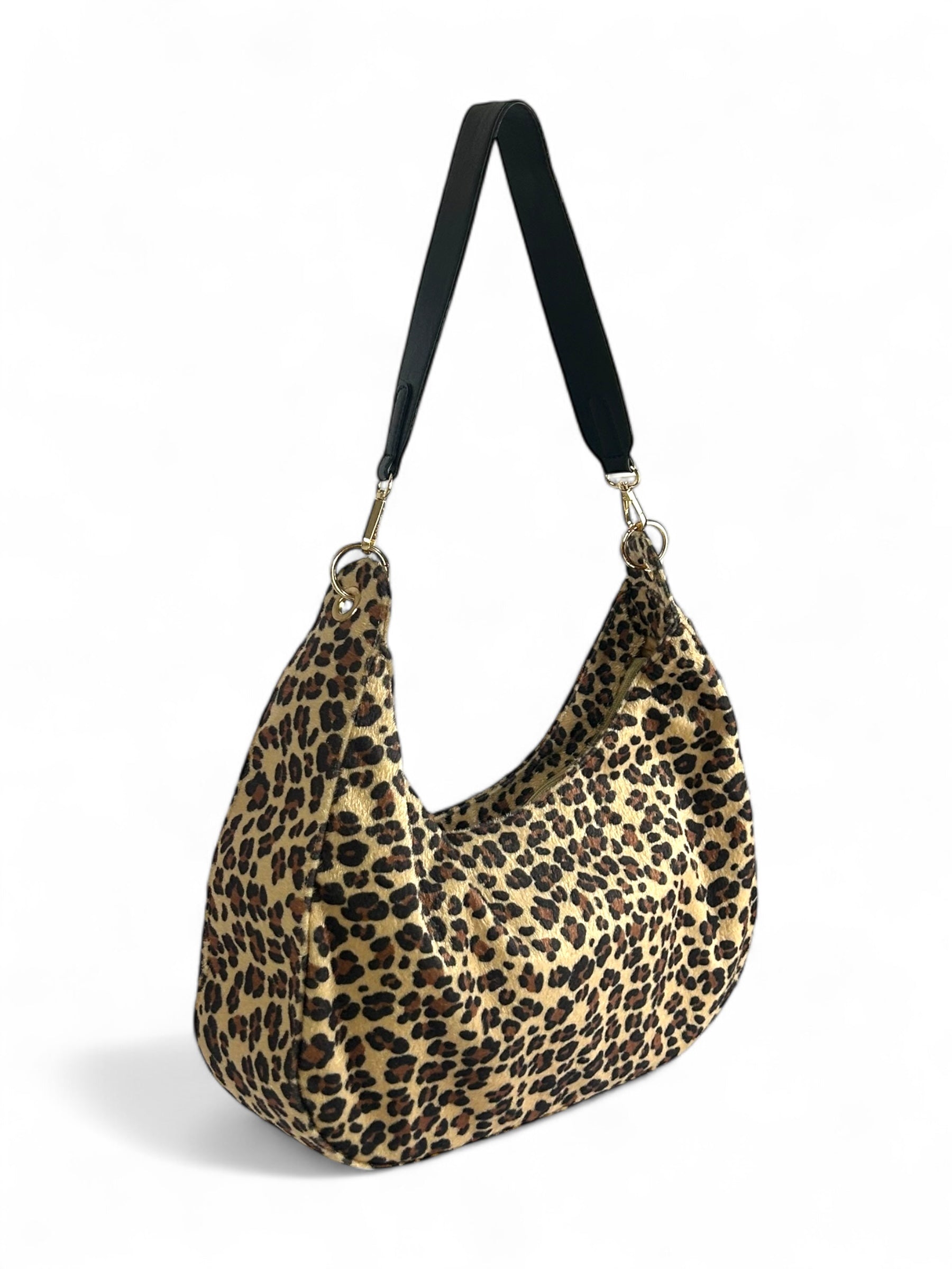 Bolsa hobo para mujer con estampado de leopardo, asa negra y diseño amplio con compartimentos internos