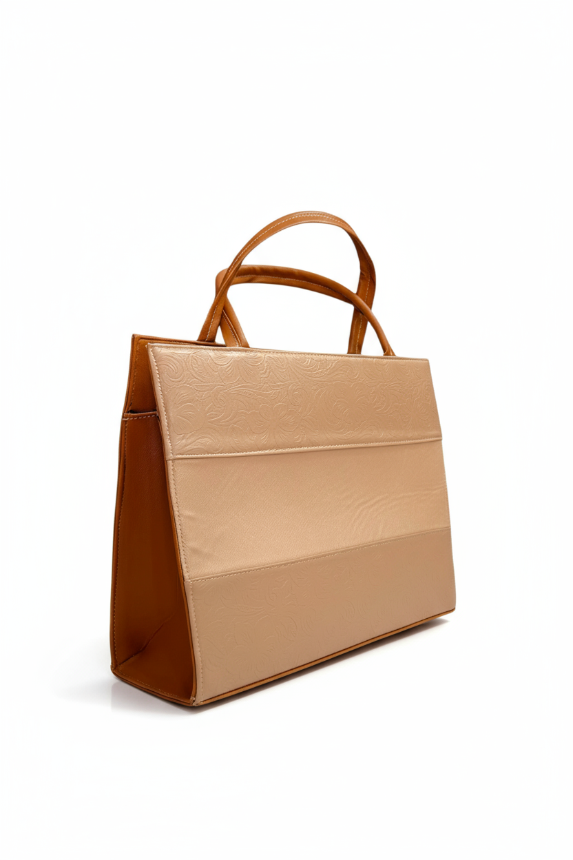 CATALINA – Bolsa estructurada con grabado floral y asas en contraste