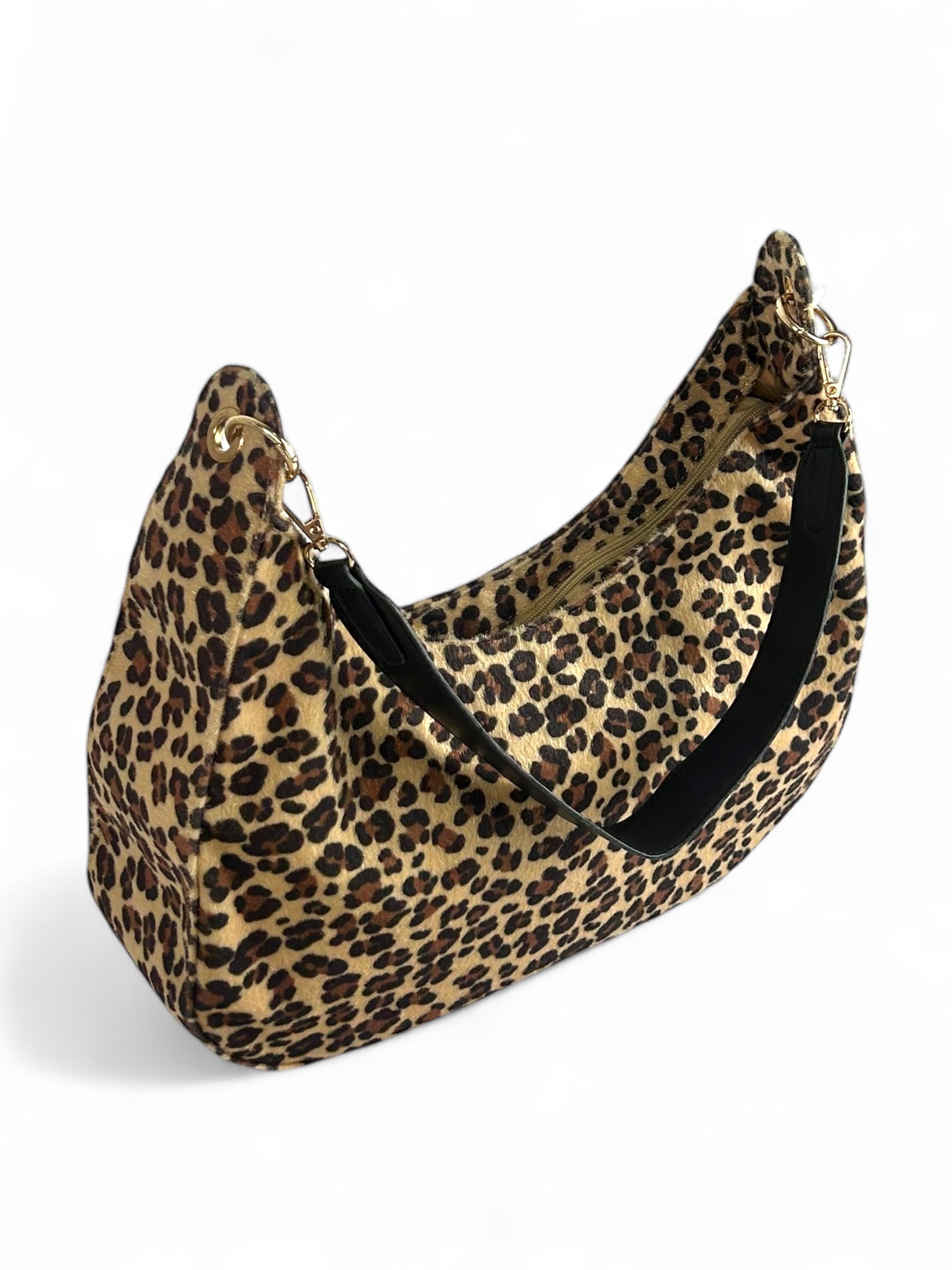 Bolsa hobo para mujer con estampado de leopardo, asa negra y diseño amplio con compartimentos internos