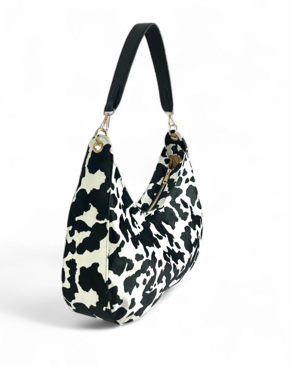 Bolsa hobo para mujer con estampado de vaca, diseño moderno y amplio compartimento