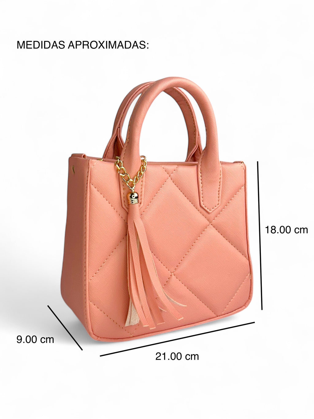 Bolsa mini de mano estilo acolchado de varios colores con colgante de flecos, medidas 21x18x9 cm