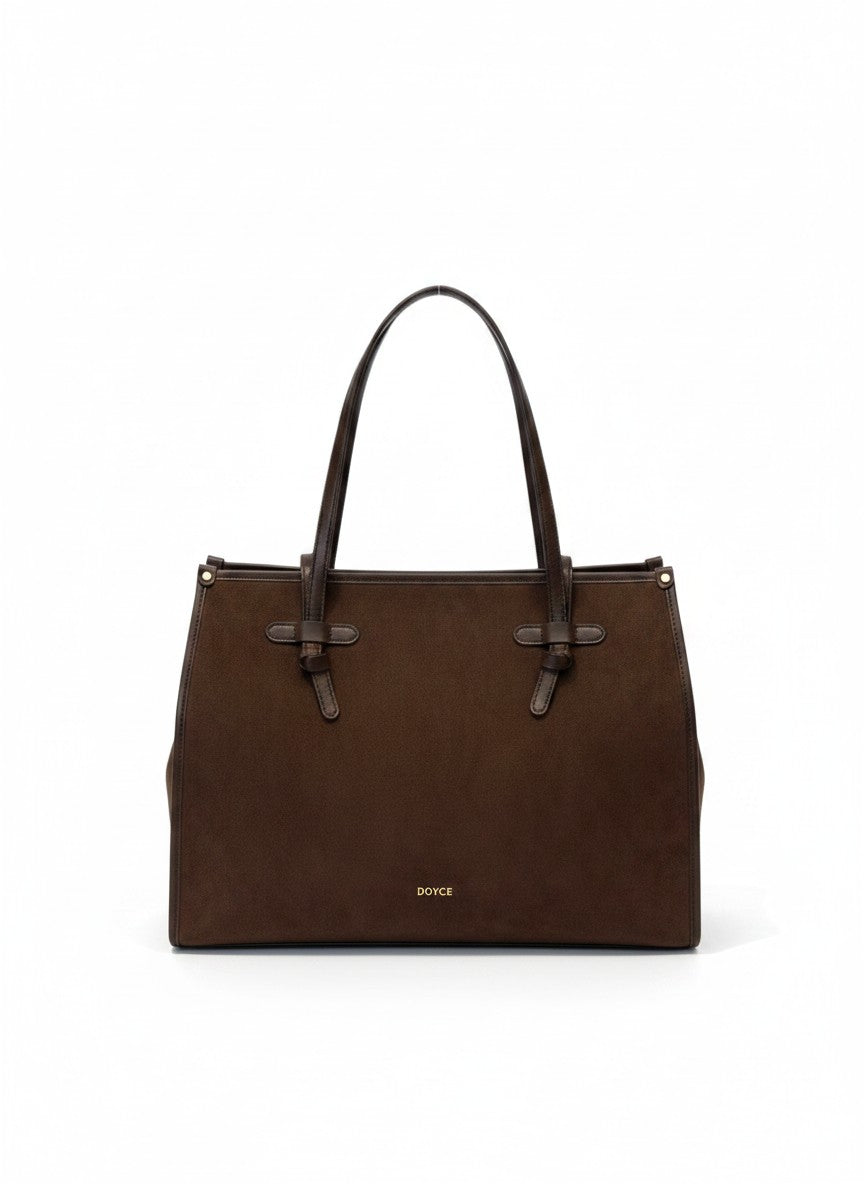 Bolso tote grande de gamuza sintética con nudo decorativo y herrajes dorados, marca DALALI