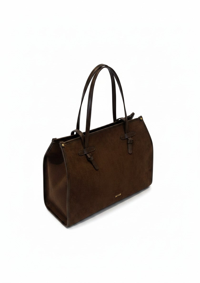 Bolso tote grande de gamuza sintética con nudo decorativo y herrajes dorados, marca DALALI