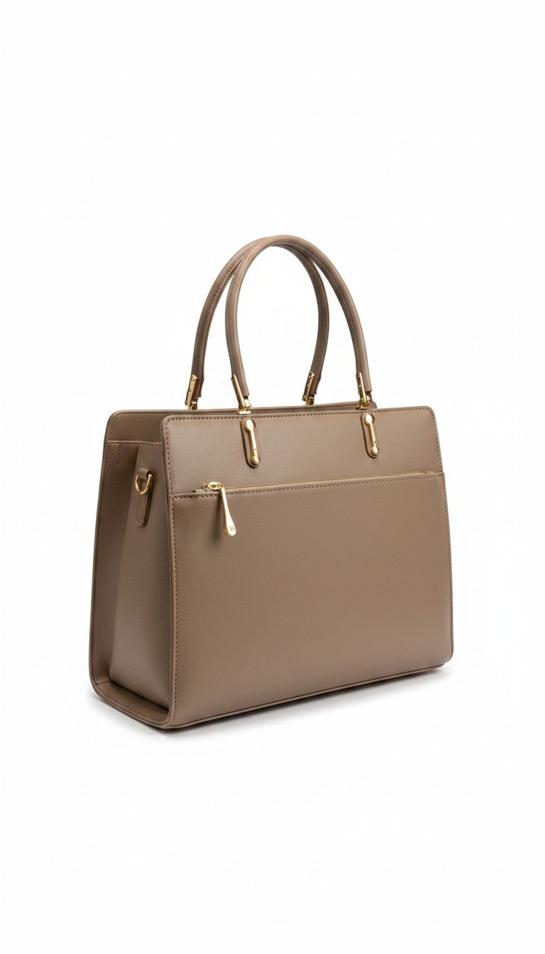 Bolsa tote grande café cálido acabado liso con herrajes dorados, bolsa de mano mujer – DALALI