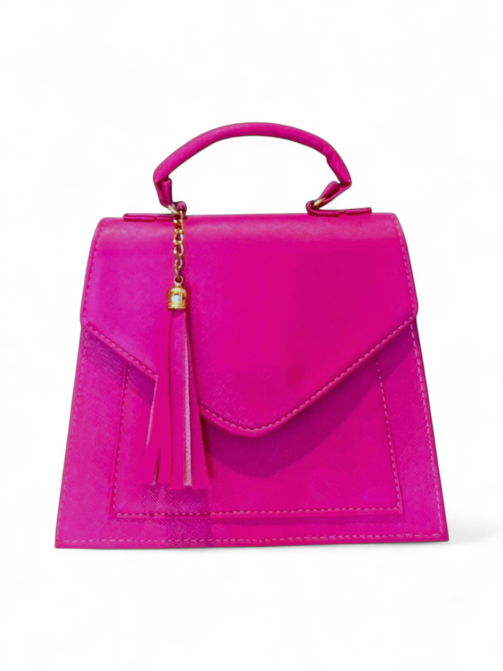 DALALI Bolsa mini tipo handbag con asa superior y borla dorada – color fucsia vibrante.