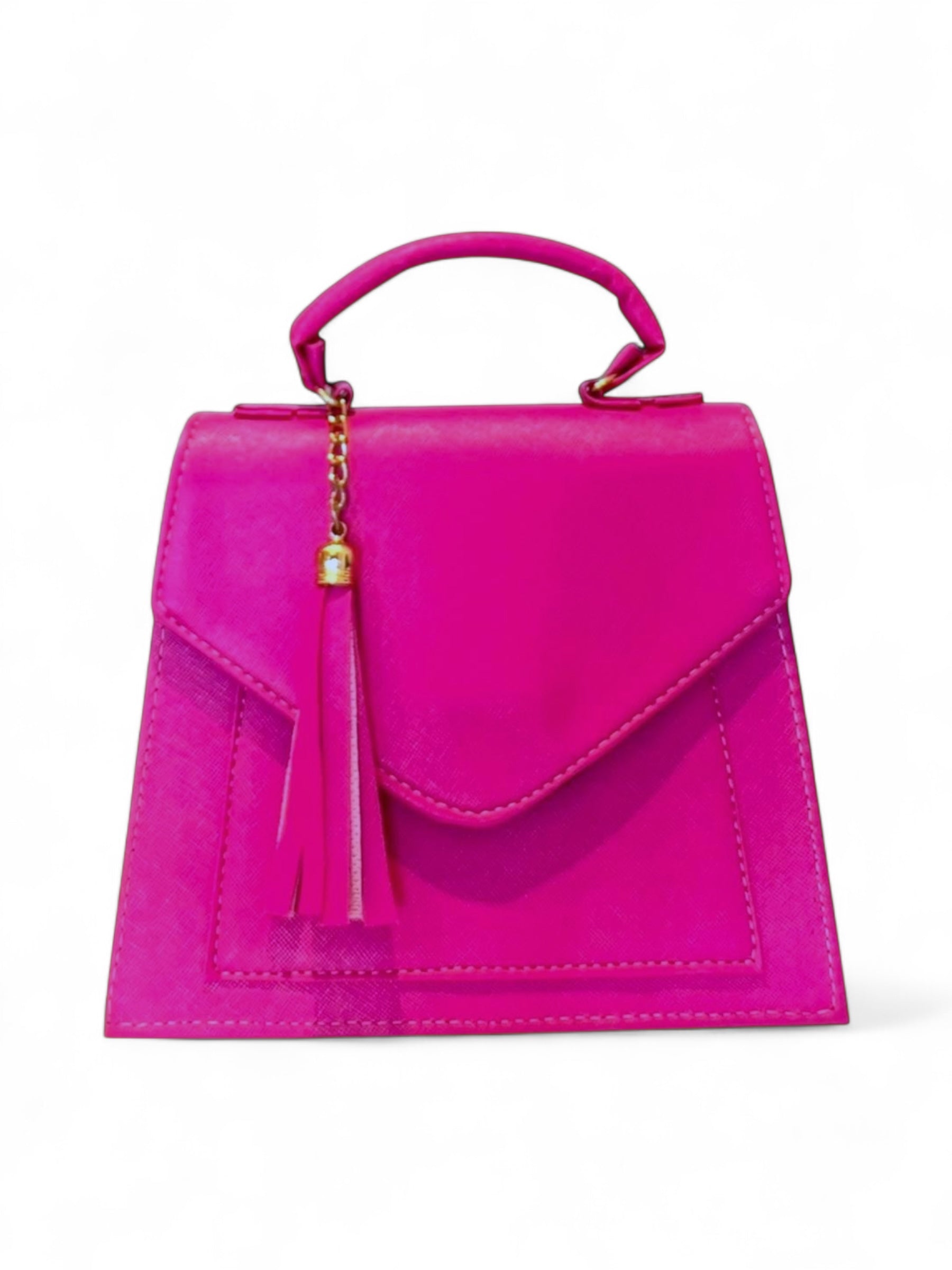 DALALI Bolsa mini tipo handbag con asa superior y borla dorada – color fucsia vibrante.