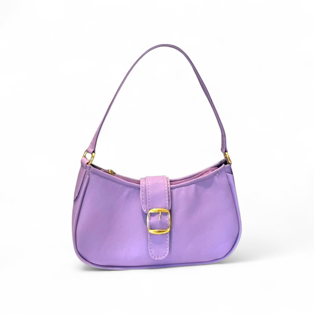 DALALI Bolsa mini tipo hobo con hebilla decorativa dorada – disponible en verde esmeralda y lila lavanda.