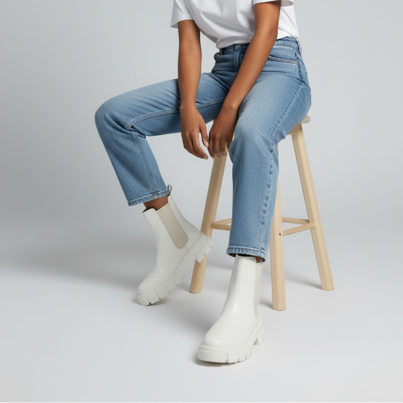 Bota chelsea color latte para mujer con suela chunky antiderrapante, modelo DALALI Espinela.