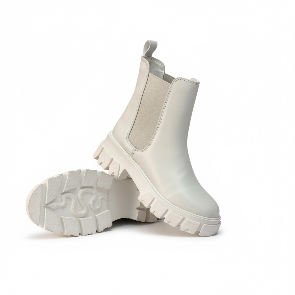 Bota chelsea color latte para mujer con suela chunky antiderrapante, modelo DALALI Espinela.