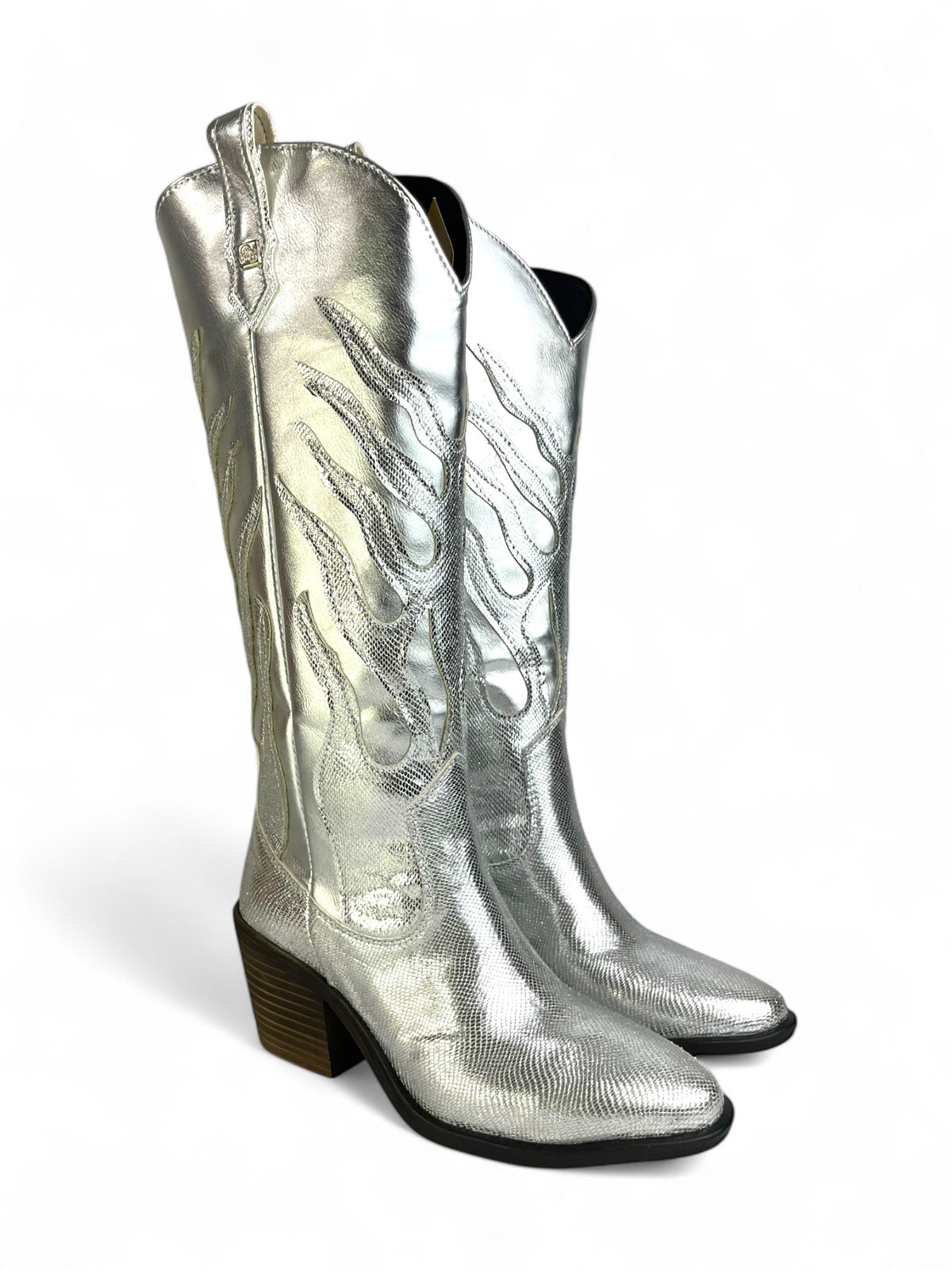 GALAXIA – Bota vaquera metálica con diseño de llamas