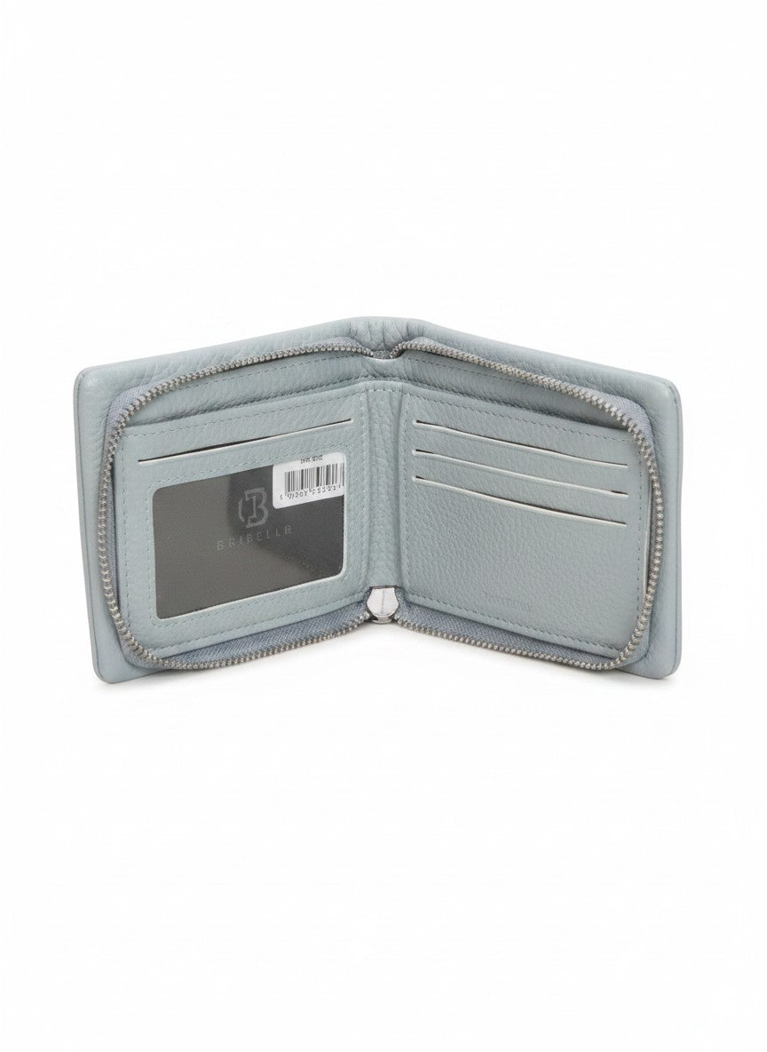Cartera compacta mujer con zipper perimetral, textura pebble y herrajes plateados – DALALI