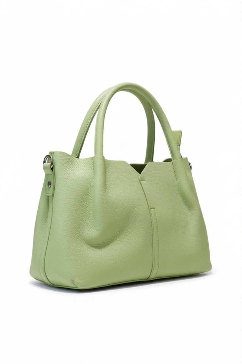 Bolsa de mano verde olivo textura pebbled tipo soft tote con asas dobles y herrajes dorados – DALALI