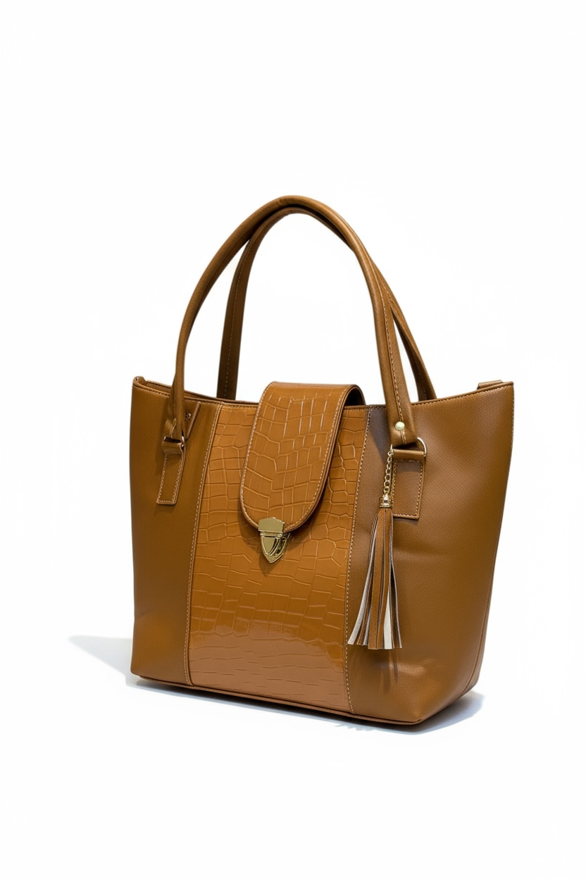 CAPRI – Bolso grande estructurado  con panel texturizado y broche dorado