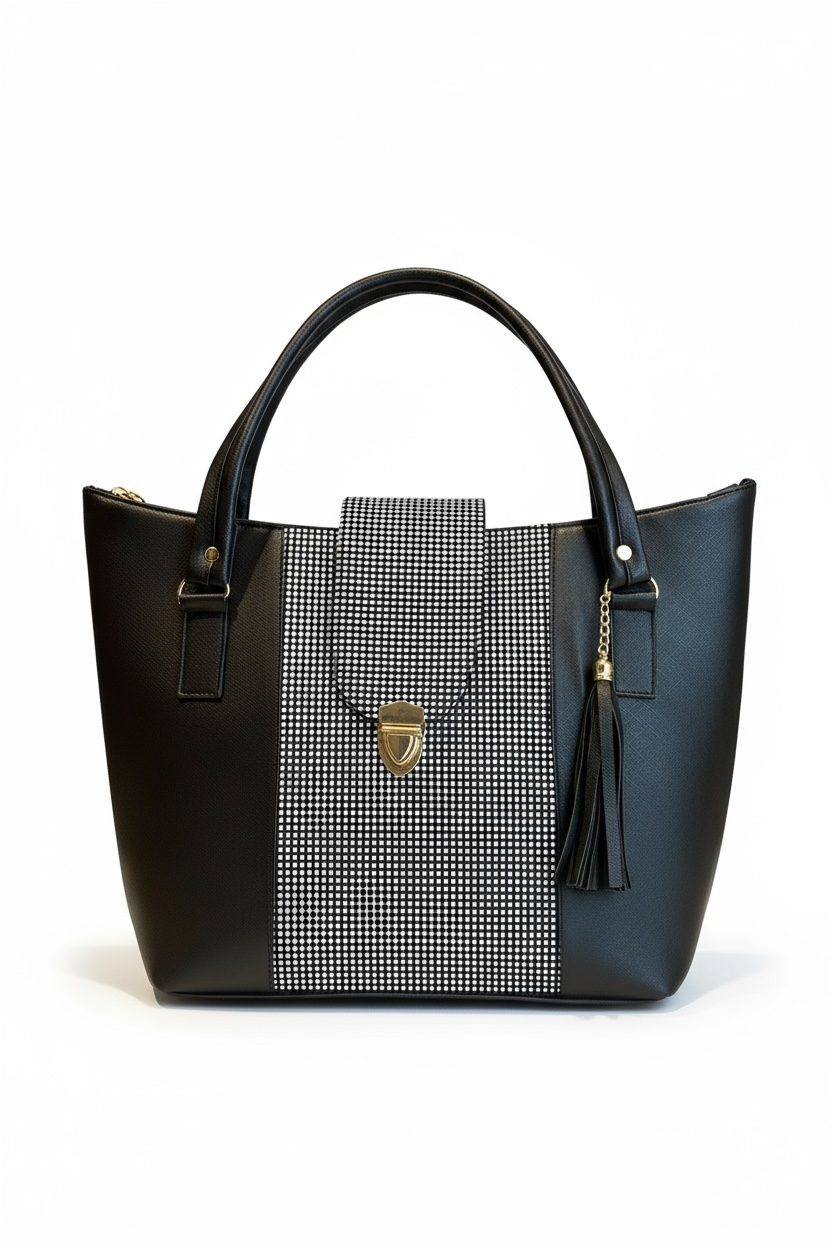CAPRI – Bolso grande estructurado  con panel texturizado y broche dorado