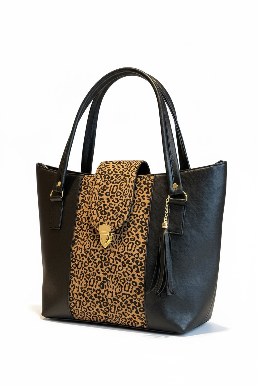 CAPRI – Bolso grande estructurado  con panel texturizado y broche dorado