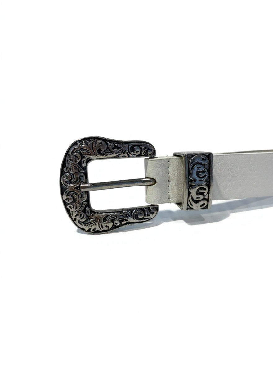 Cinto vaquero blanco hebilla plateada – CIMARRÓN